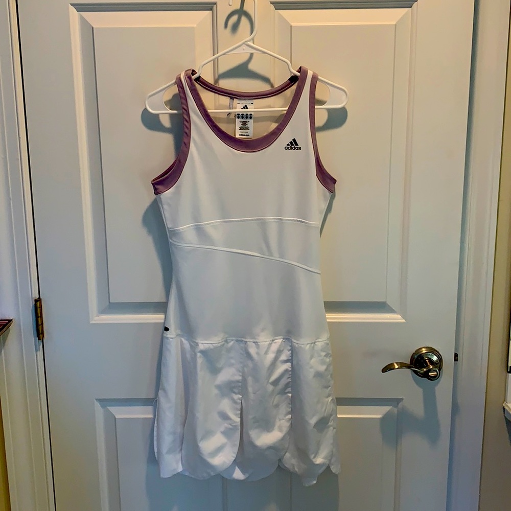 Adidas scalloped white purple tennis dress medium
